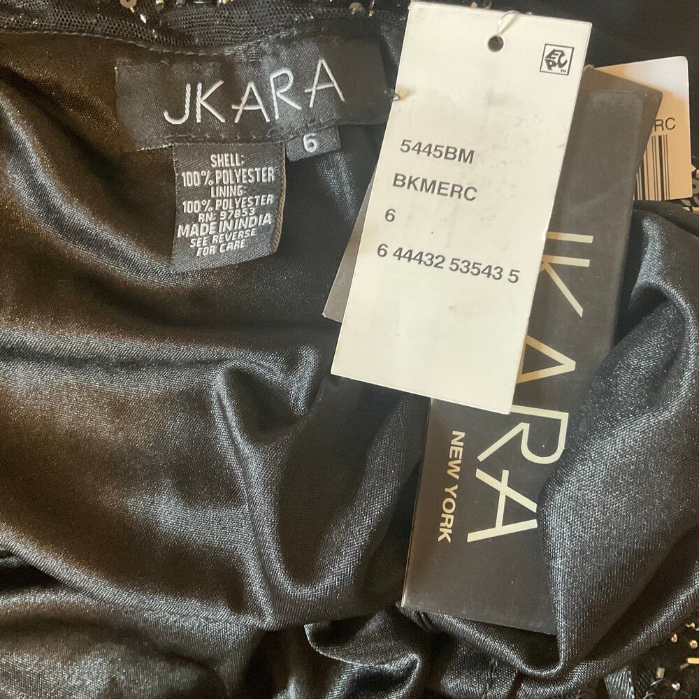 JKara Beaded Chiffon Long Sleeve A-Line Evening Gown Black Size 6 Formal Dress - Picture 8 of 9